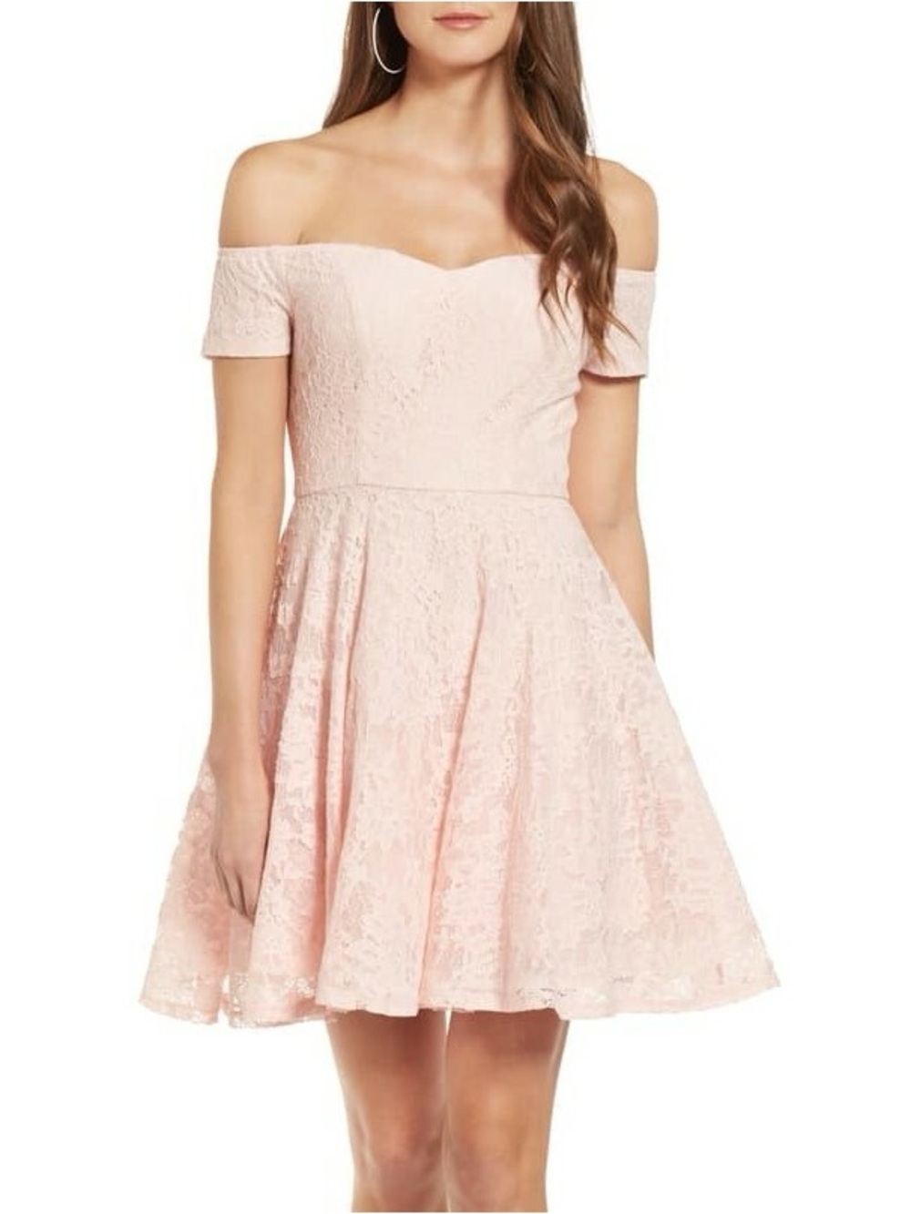 B. Smart Off-Shoulder Lace Mini Dress - Blush